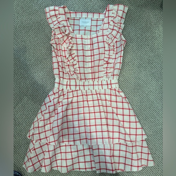 The Shirt by Rochelle Behrens - Red & White Checked Dress Ruffle Sleeve Small - Picture 4 of 11